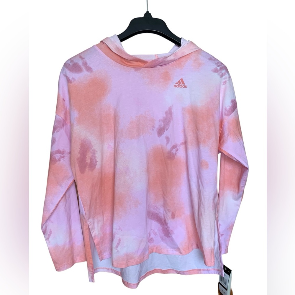 Adidas Girls XL Long Sleeve Hooded Shirt Peach Pink New with Tags